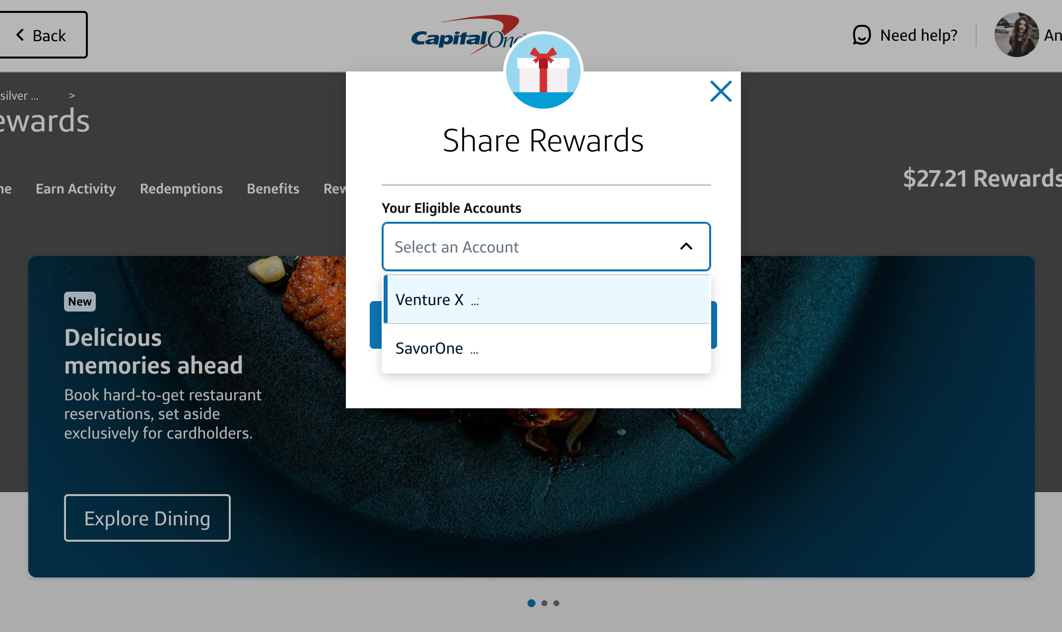 Pick the account you want to send the rewards to